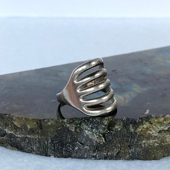 Vintage Sterling Silver 925 Signed Bell Trading 5 Row Wide Band Ring Size 6 - Picture 11 of 16